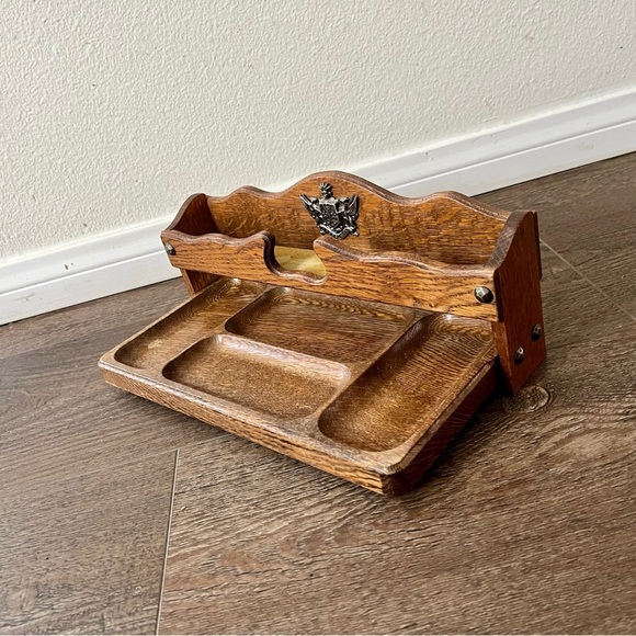 Vintage Wooden Desk Organizer with Eagle Emblem - Picture 8 of 13